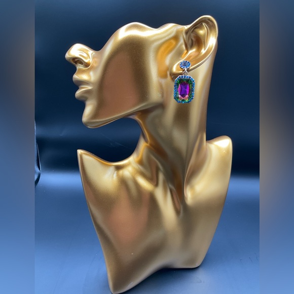 Rectangle Rhinestone Stone Earrings - Picture 3 of 5